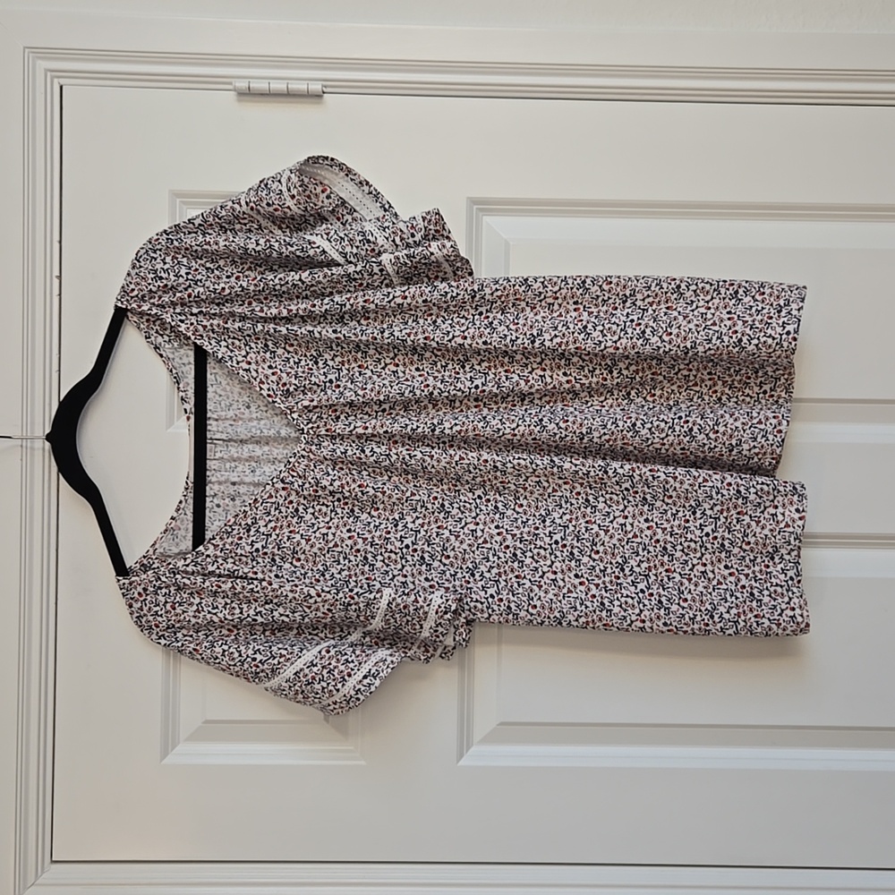 LOFT Floral Print Ruffle Sleeve Blouse in White, Black, Pink